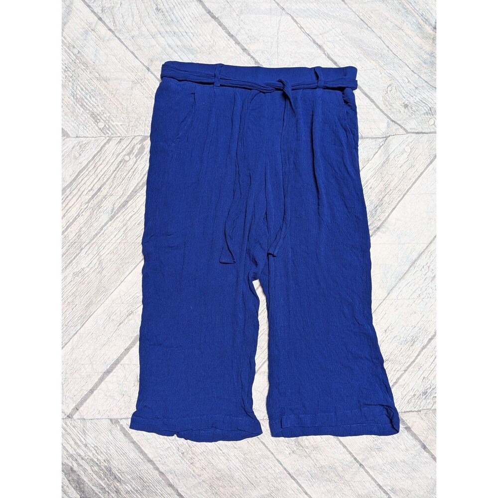 Y2K Wide Leg Palazzo Crop Pull-On Gauze Tie-Front Pants Torrid 0x Cobalt Blue